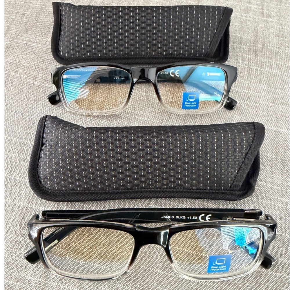M+ Blue Light Readers 2-Pack James BLKG +1.50 Black Gradient Reading Glasses